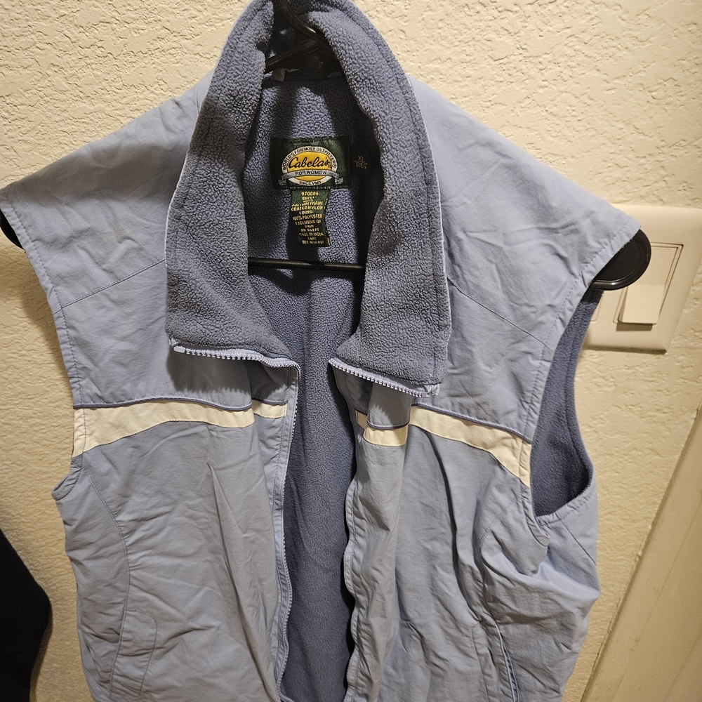 Cabela's Light Blue and White Vest, Zipup, Woman's Size XL, Pockets